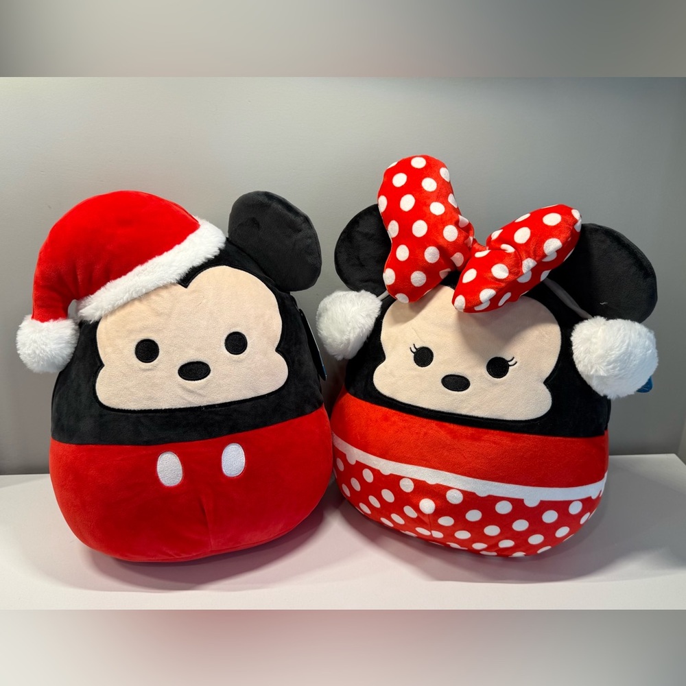 Brand New 12” Minnie and Mickey Mouse Squishmallow Christmas Holiday edition